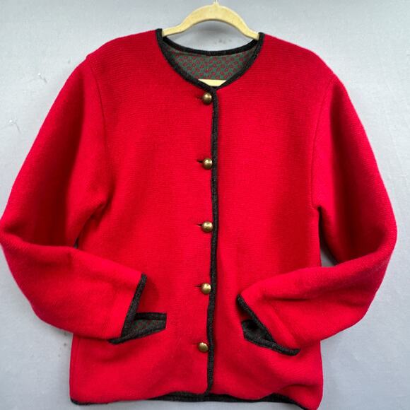 VTG 60s Wool Blazer Sweater Cardigan M/L Red Lined Mod Holiday Academia Granny - Picture 4 of 15